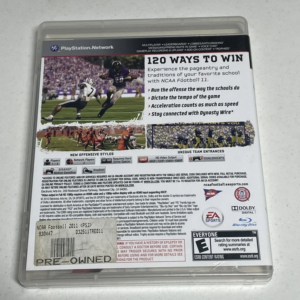 NCAA Football 11 PlayStation 3 PS3 Video Game Complete EA Sports Tested Manual
